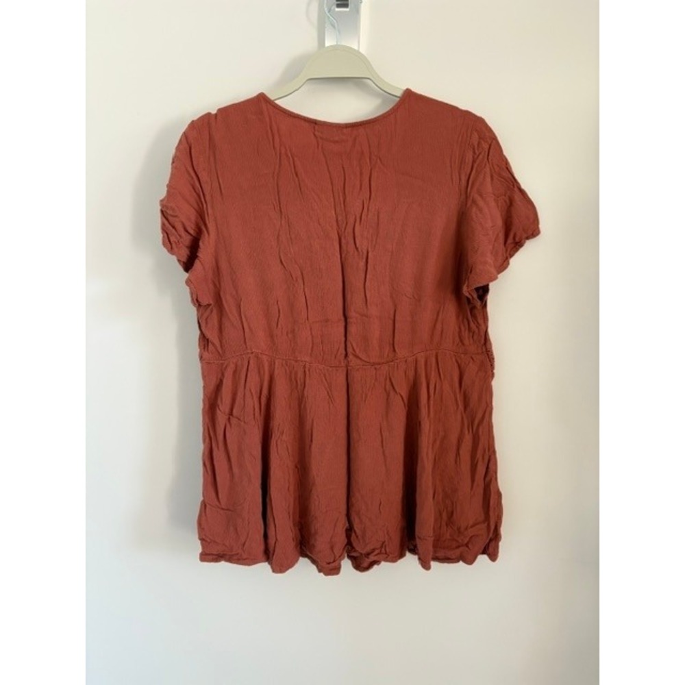 Torrid Womens Plus Size 1 Rust Terracotta Boho Lace Trim Babydoll Blouse Top - Picture 4 of 4